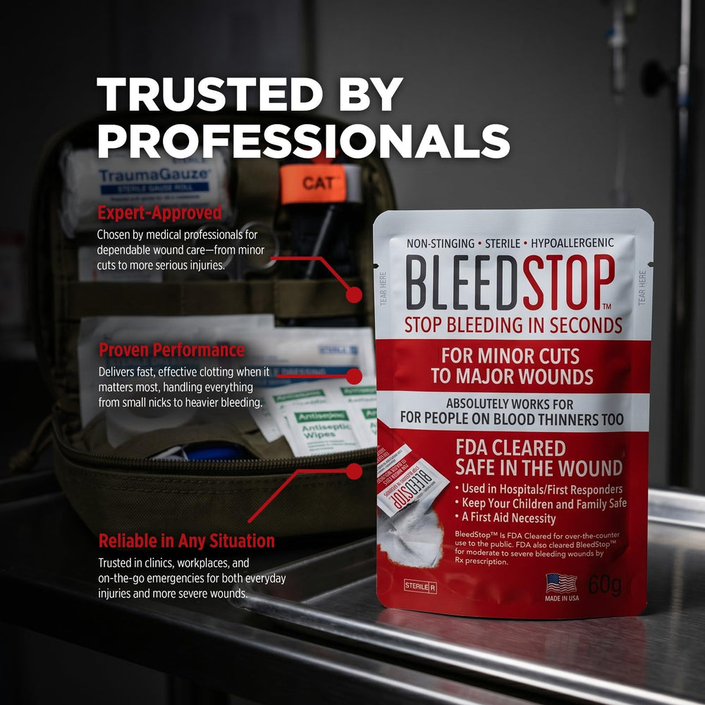 BleedStop being applied to gauze demonstrating immediate bleeding control benefit