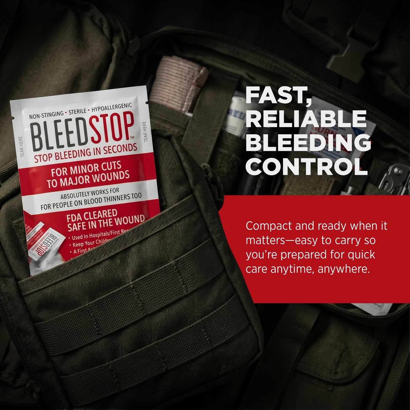 BleedStop used at a campsite showing outdoor safety and quick wound management