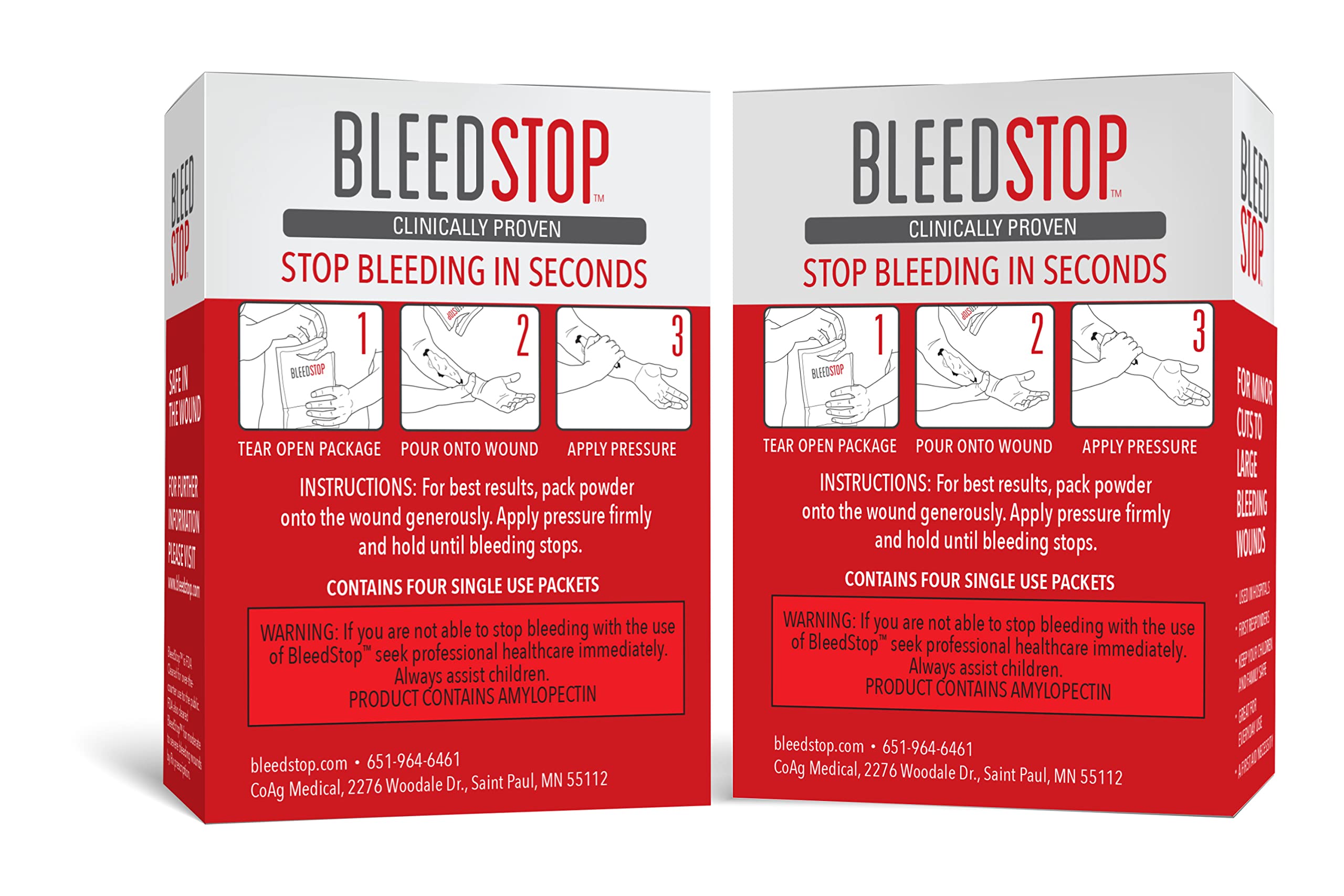 BleedStop tube close-up with powder visible illustrating easy pour and fast application