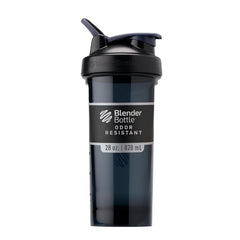 BlenderBottle ProSeries frontal negro mostrando diseño y capacidad, fácil de llevar