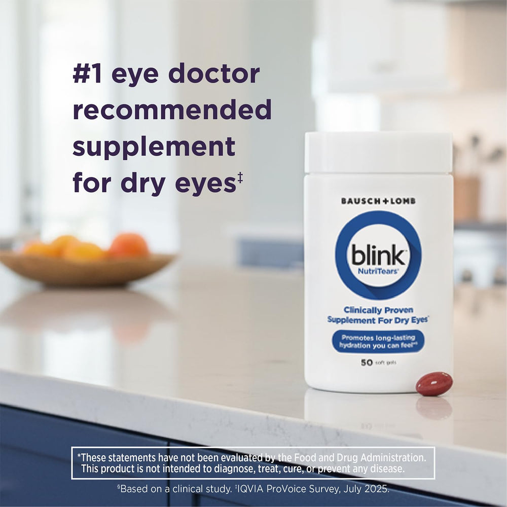 BLINK suplemento sobre escritorio junto a gafas y móvil para uso digital