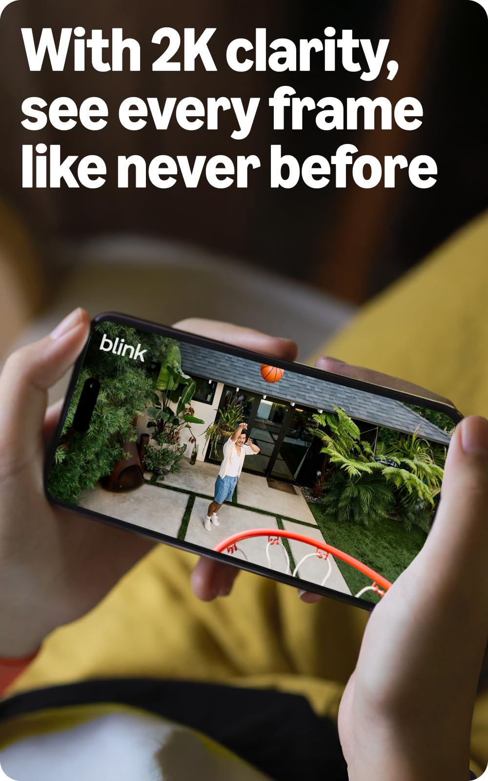 Blink Outdoor 2K+ close-up of camera texture and lens, highlighting durable weatherproof build