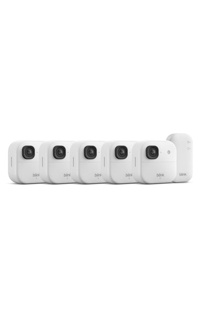 Blink Outdoor 2K+ front view showing camera and lens, clear identification of details