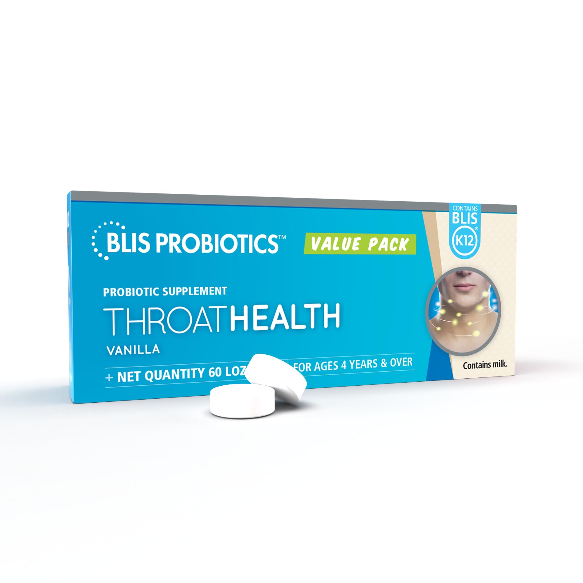 BLIS envase frontal mostrando 60 pastillas y beneficio conveniencia