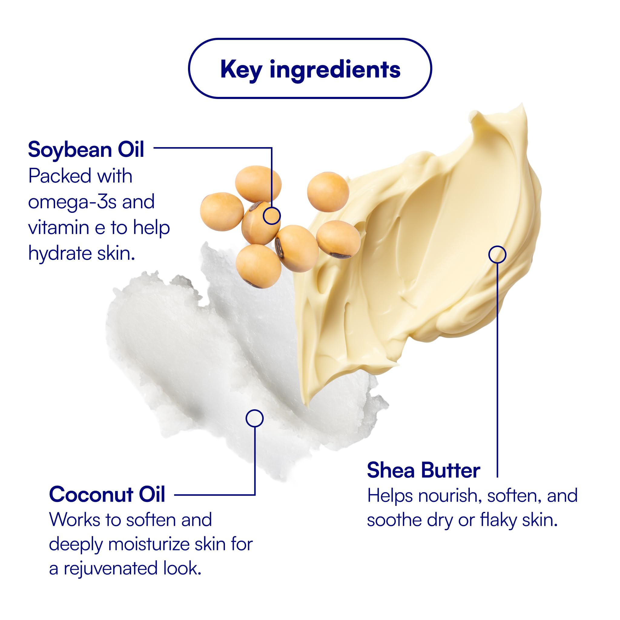 Ingredientes clave Bliss: manteca de karité y vitamina E mostrando nutrición