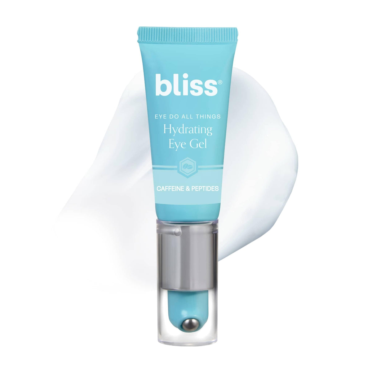 Bliss gel con rollerball frontal mostrando envase y aplicación práctica