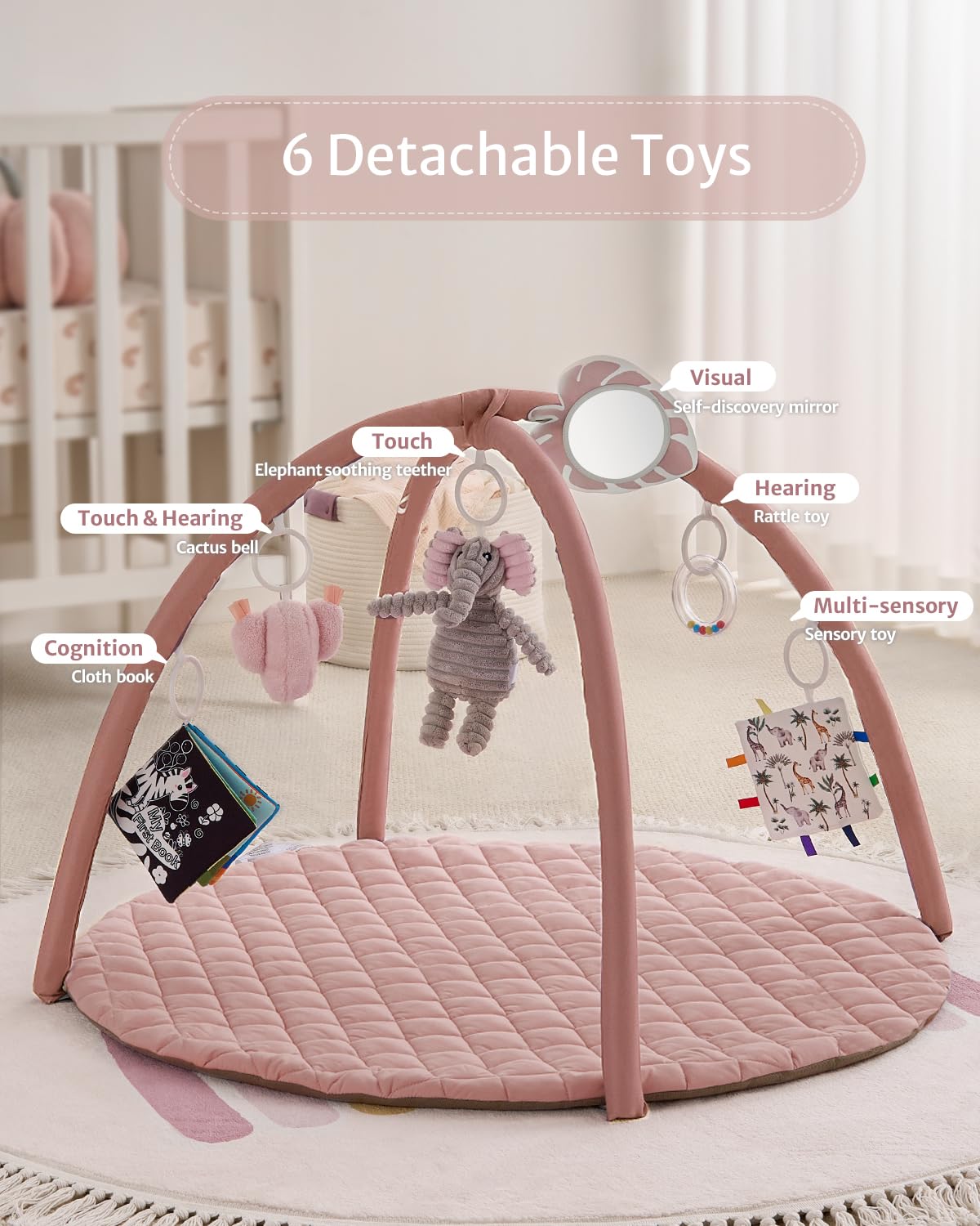 Blissful Diary juguetes desmontables sobre la alfombra, variedad sensorial lista para jugar