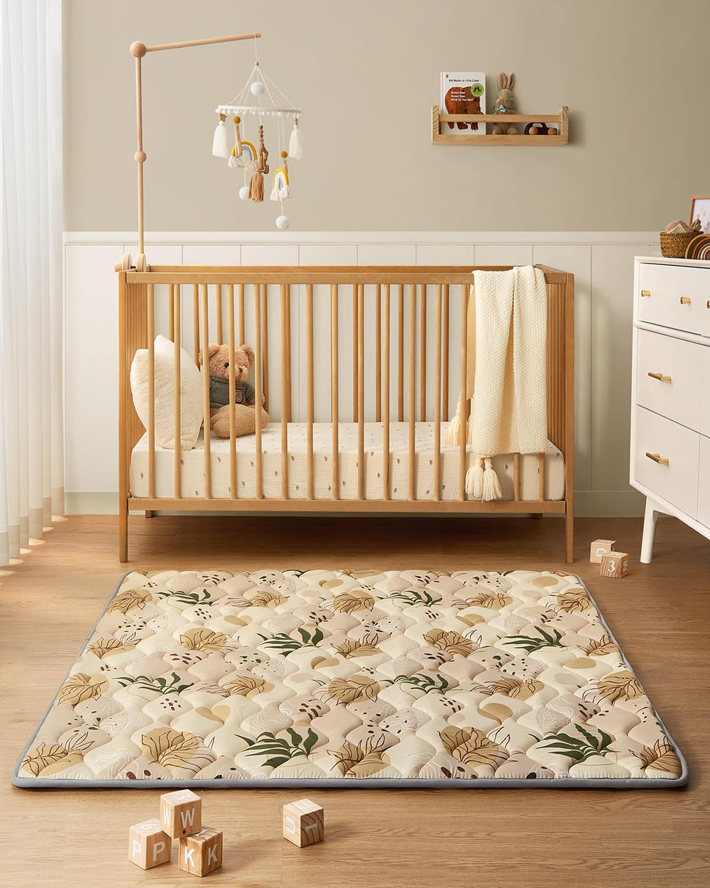 Blissful Diary lifestyle nursery scene presenting earthy decor and safe play area