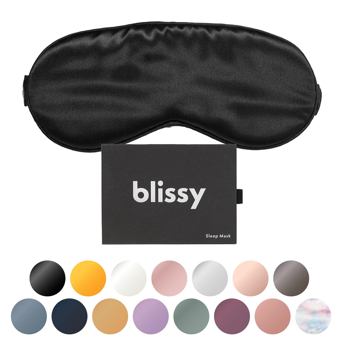 BLISSY antifaz de seda de frente mostrando diseño contorneado y bloqueo de luz