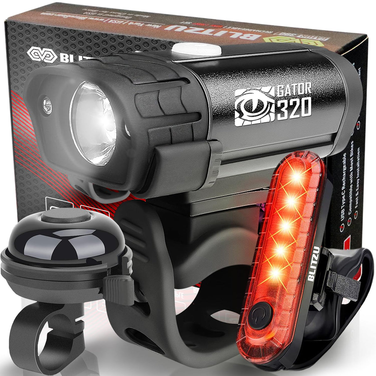 BLITZU front light mounted on handlebar showing bright beam and improved road visibility