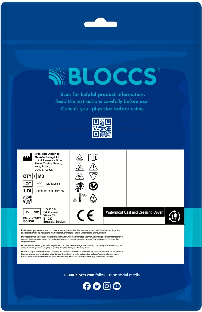BLOCCS en ducha familiar protegiendo vendaje, permitiendo higiene sin humedad
