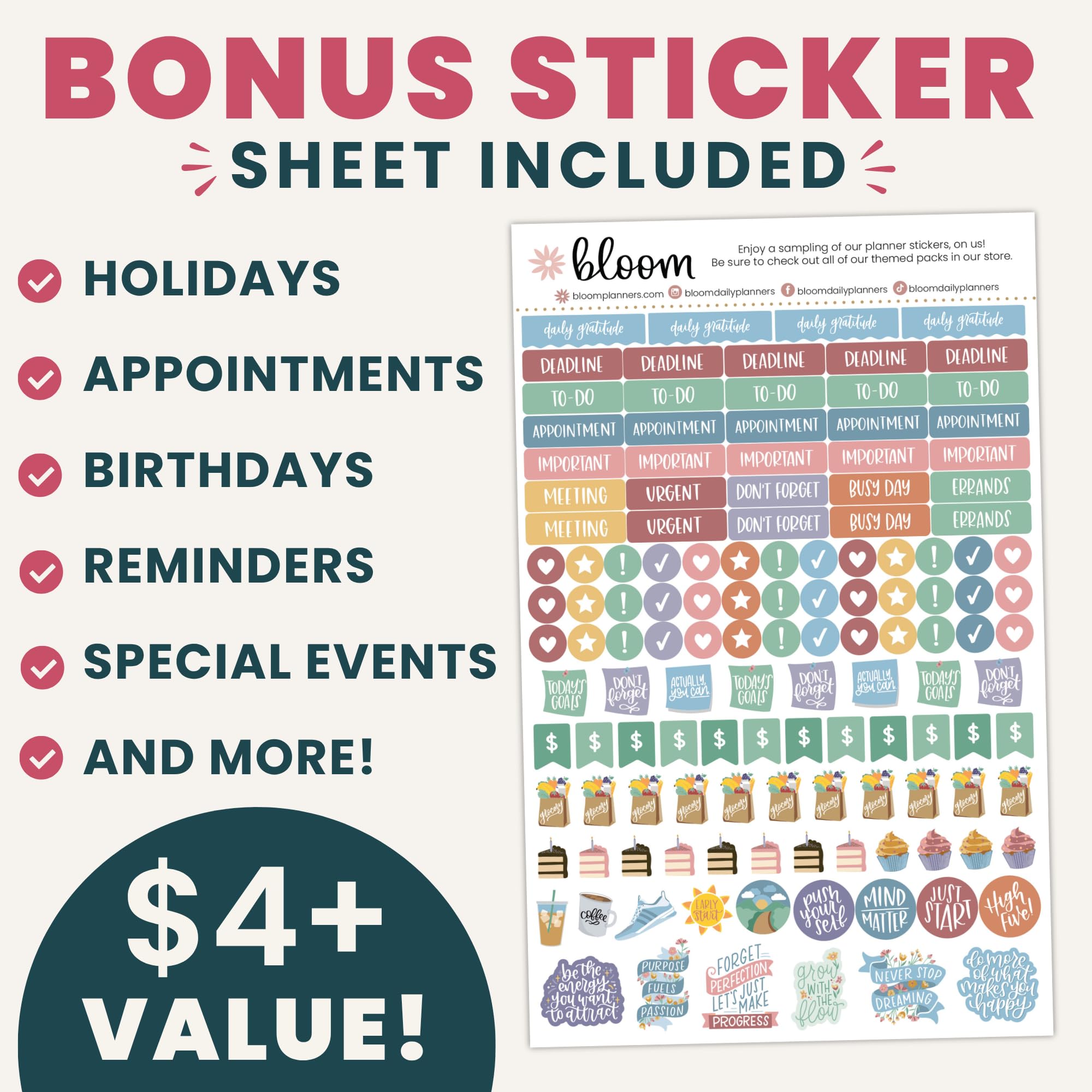 bloom daily planners hoja de pegatinas y tablero de visión para personalizar fechas