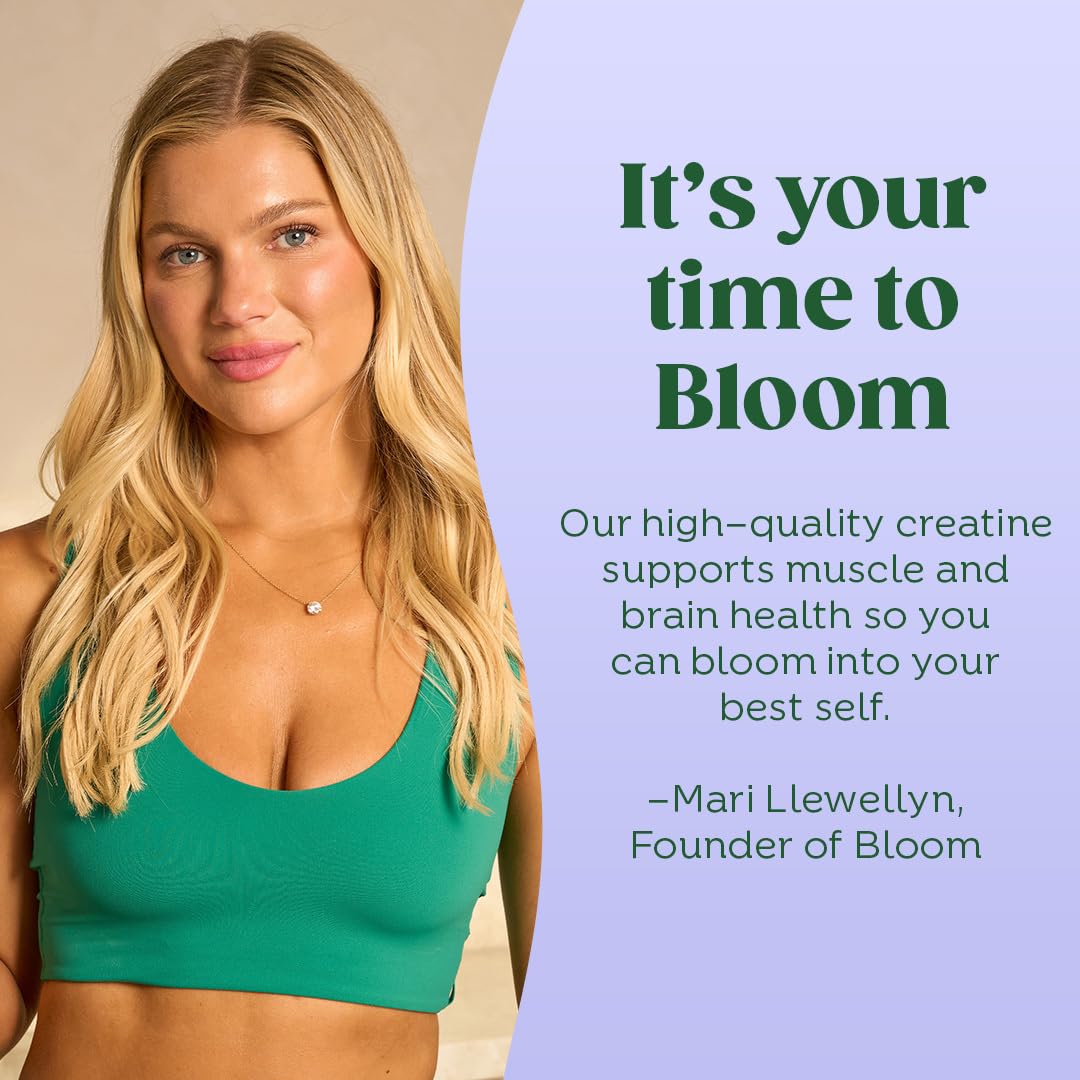 Bloom Nutrition close-up de la lista de ingredientes y sellos de calidad