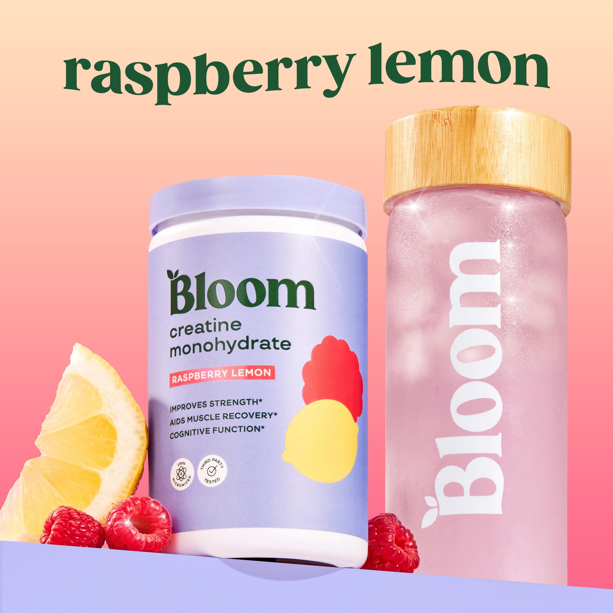 Bloom Nutrition polvo micronizado en primer plano para disolución rápida y textura fina