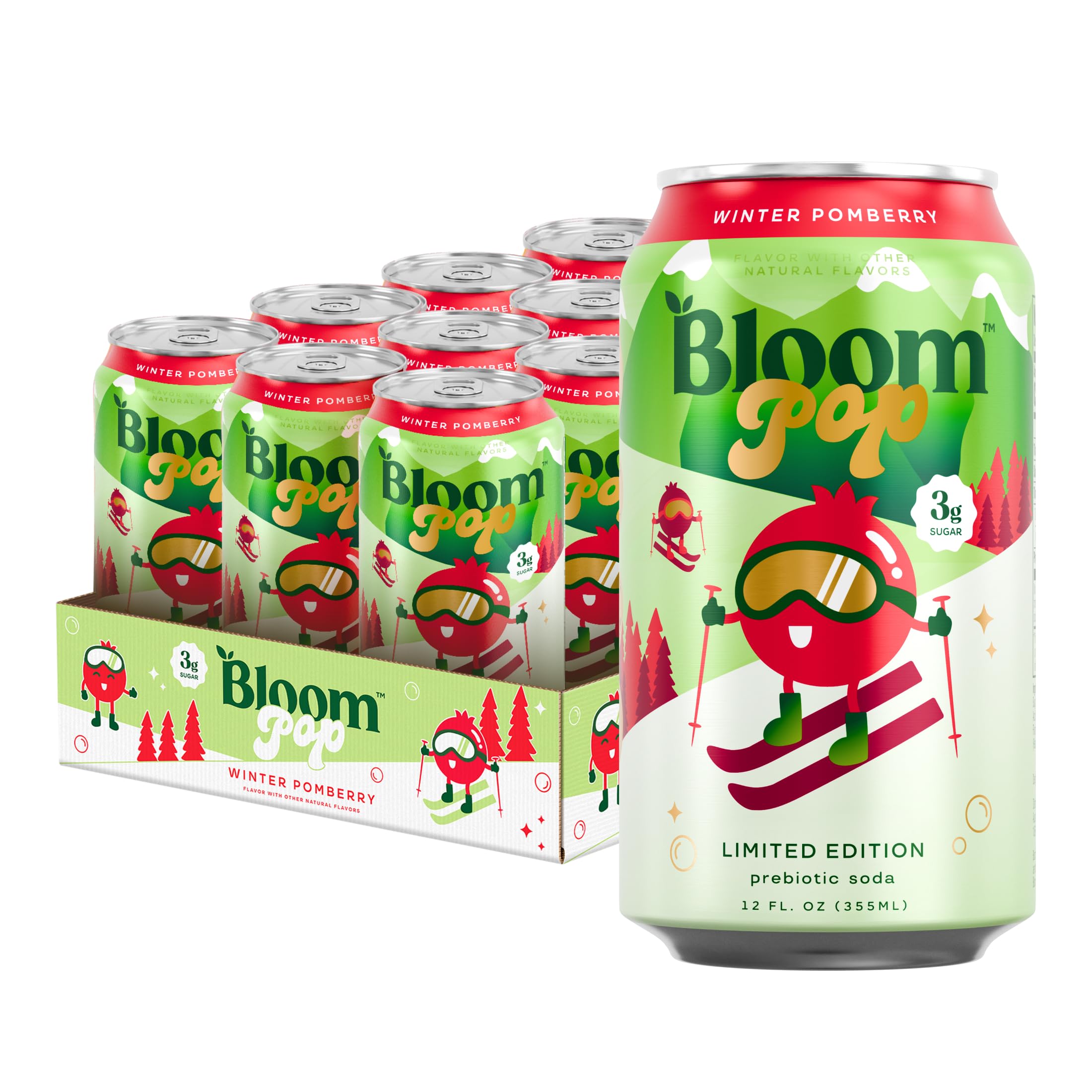 Bloom Nutrition lata frontal mostrando diseño y sabor pomberry, atractivo visual