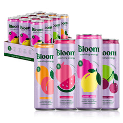 Bloom Nutrition pack frontal mostrando latas y variedad, resalta conveniencia