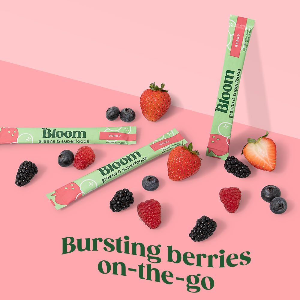 Bloom Nutrition textura fina del polvo berry que facilita mezcla y sabor agradable