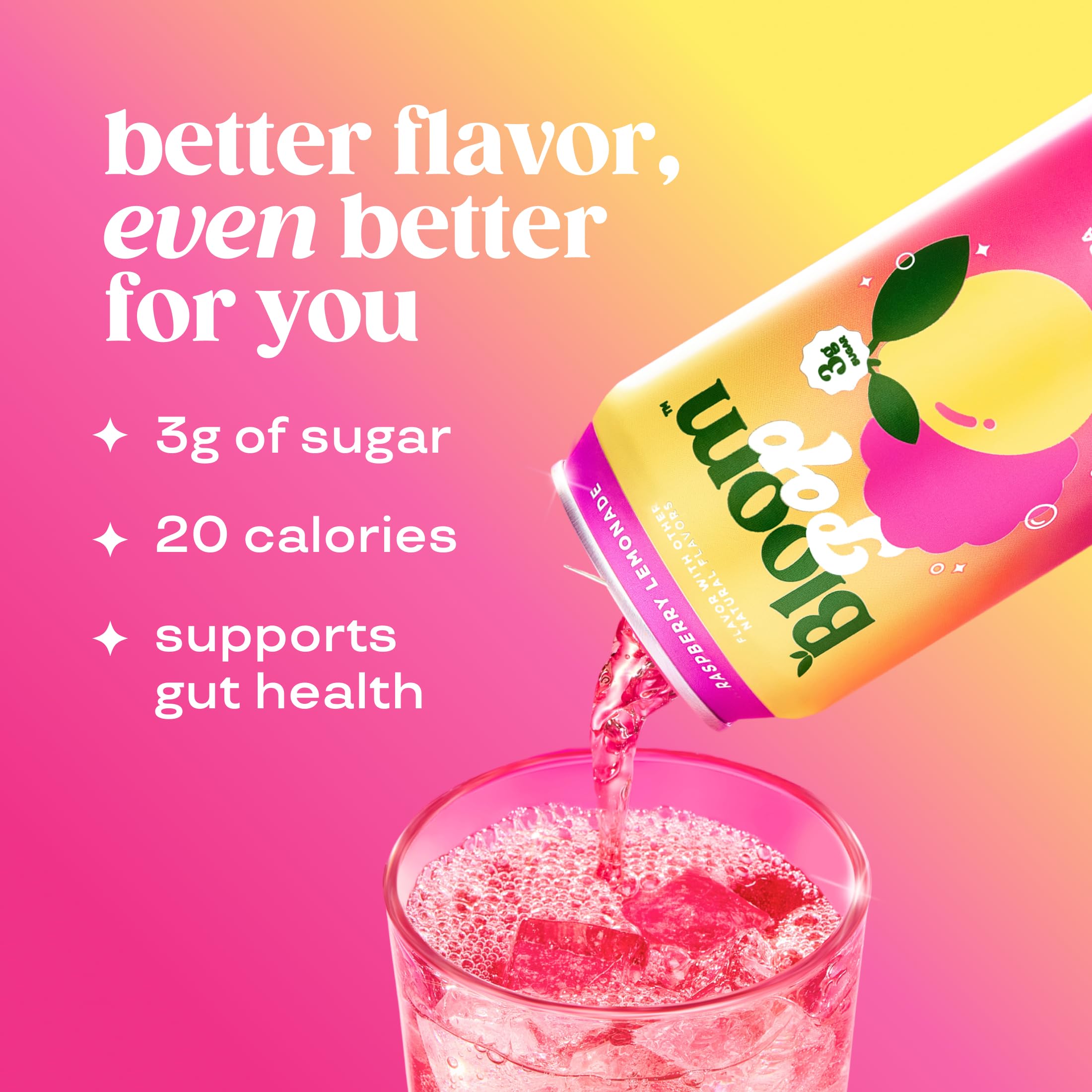 Bloom Nutrition burbujeo y textura de la soda resaltando frescura