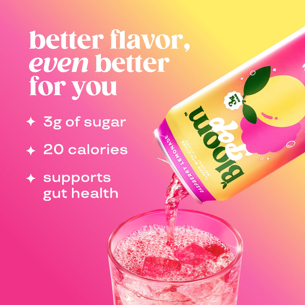 Bloom Nutrition burbujeo y textura de la soda resaltando frescura