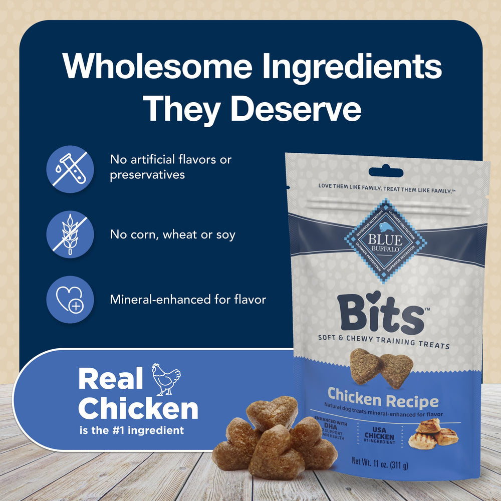 Product label close-up showing Blue Buffalo ingredients and real meat first
