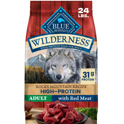 Blue Buffalo front packaging showing Rocky Mountain Recipe and benefits