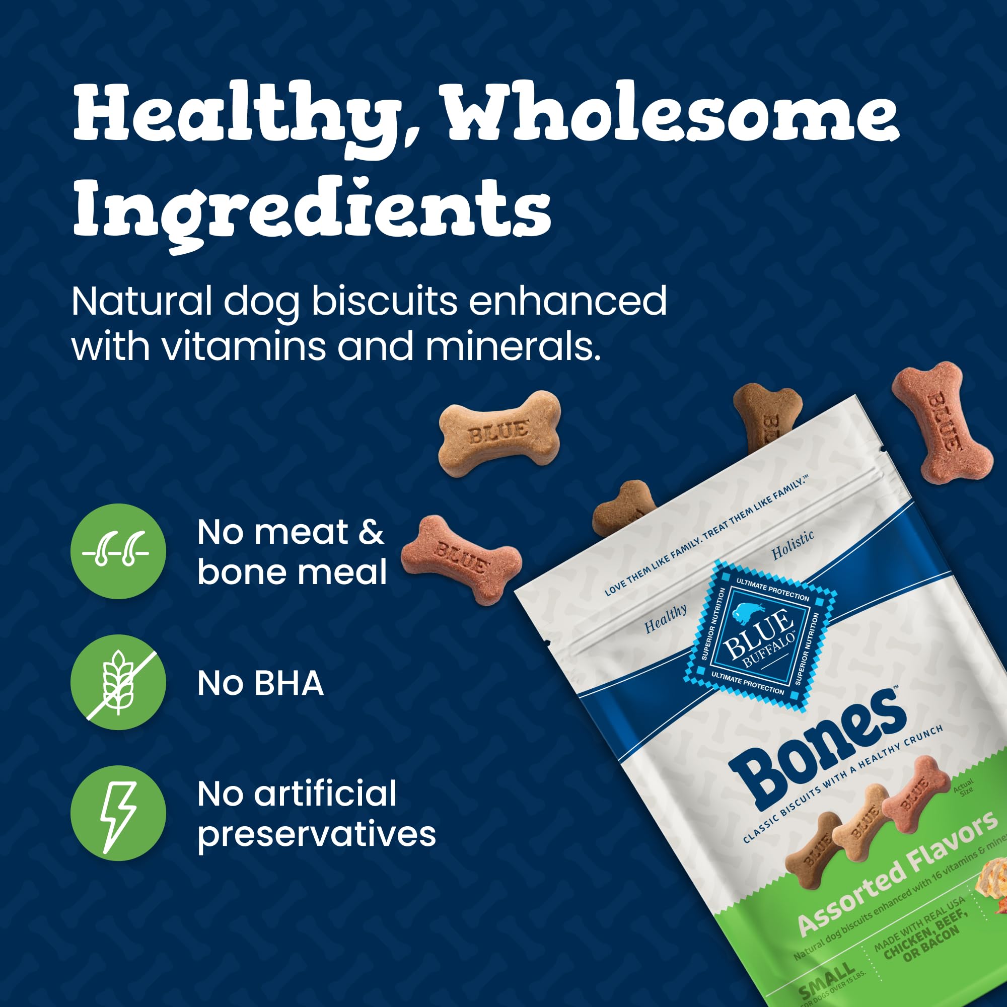 Blue Buffalo etiqueta de ingredientes visibles y beneficios