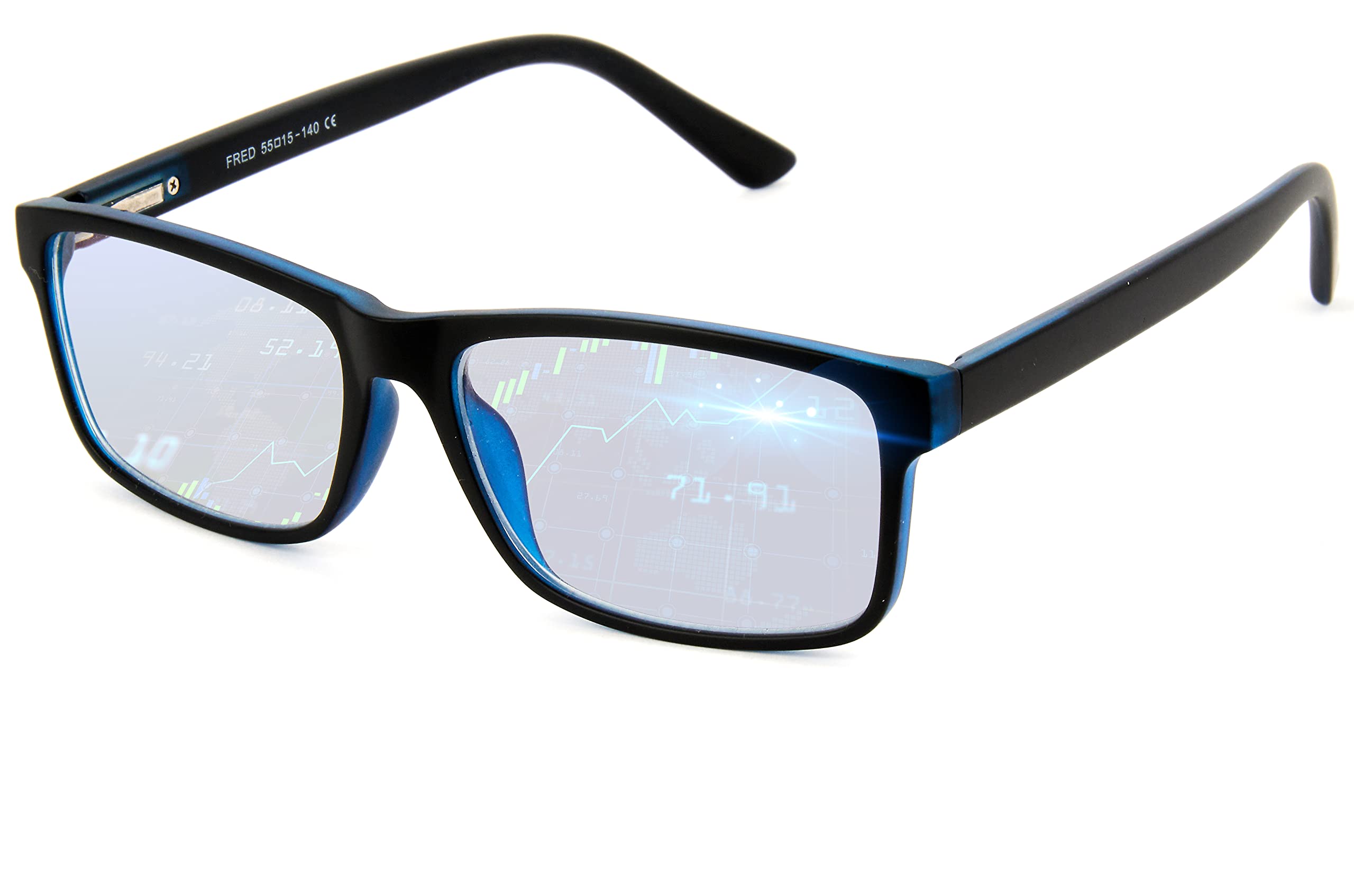 BLUE CUT vista frontal de montura moderna que ofrece estilo y confort