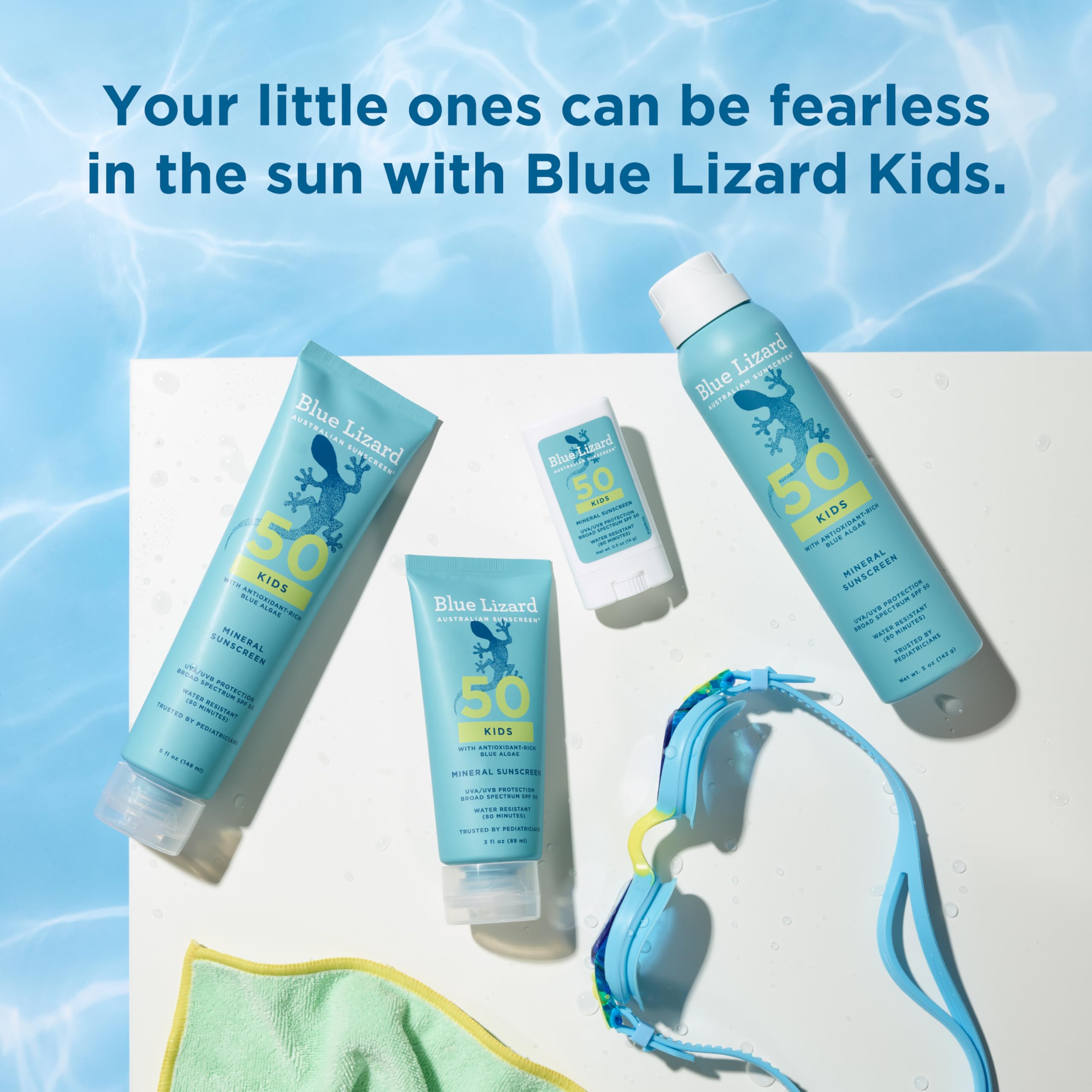 Blue Lizard uso en playa con niño protegido y fórmula segura para arrecifes