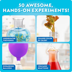 Blue Marble niño realizando un experimento para aprender química de forma lúdica