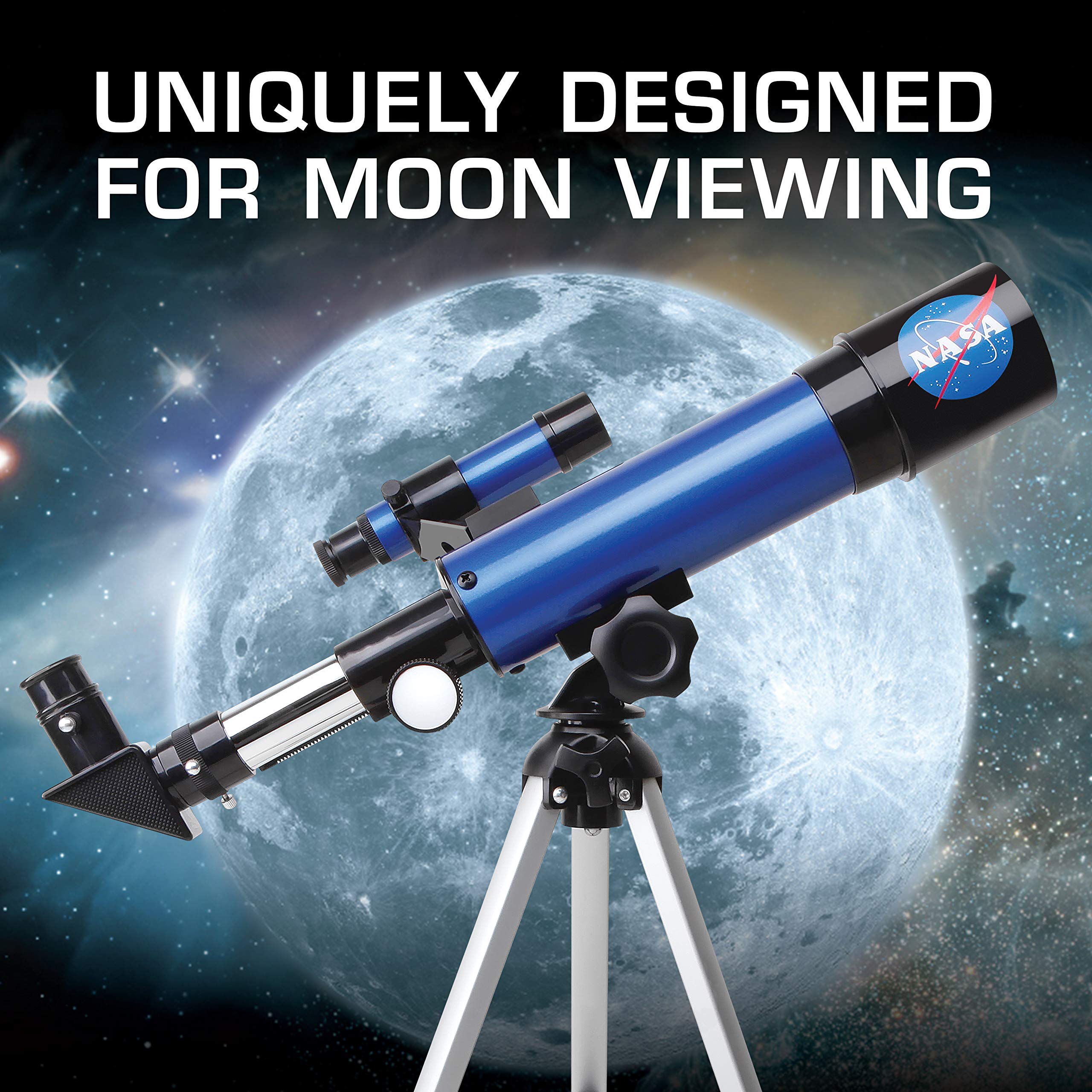 Blue Marble primer plano del ocular y buscador que facilita localizar la Luna
