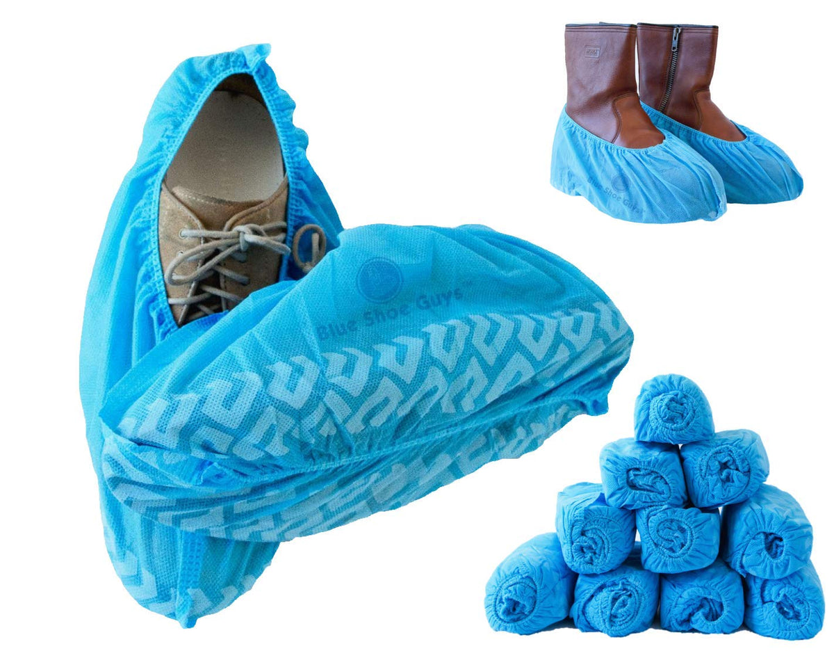 Blue Shoe Guys paquete frontal mostrando 100 fundas, protección inmediata