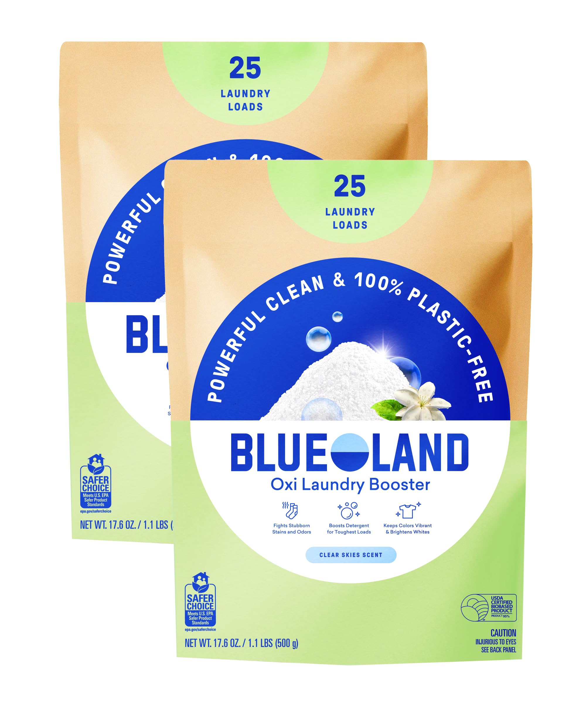 BLUELAND paquete frontal del refill muestra cantidad y aroma Clear Skies