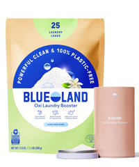 BLUELAND paquete frontal del polvo potenciador mostrando tamaño y marca