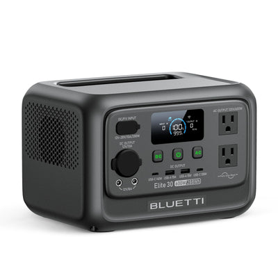 BLUETTI Elite 30 V2 front view showing compact design and handle, ideal portability