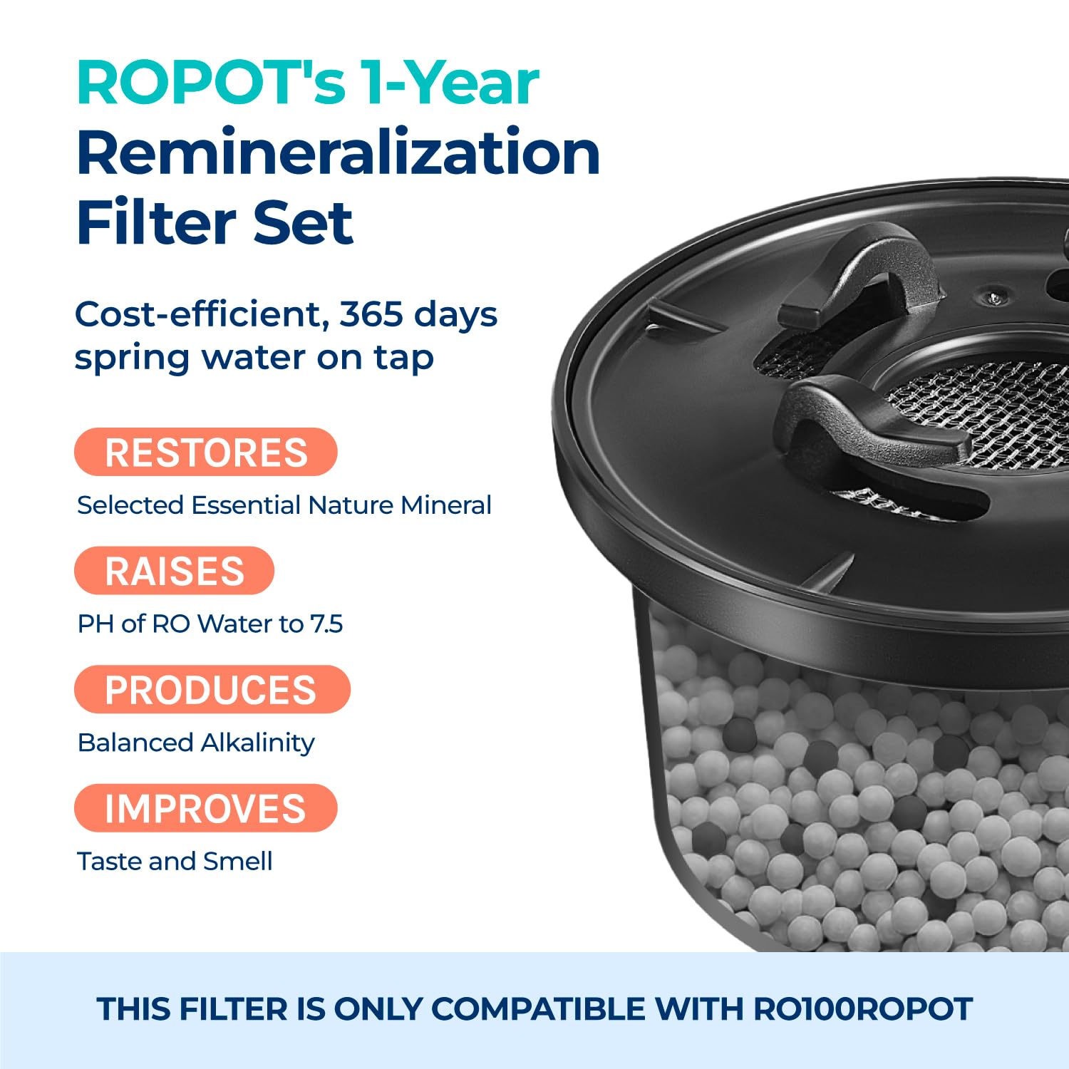 Bluevua remineralization filter installed in RO100ROPOT system demonstrating simple fit