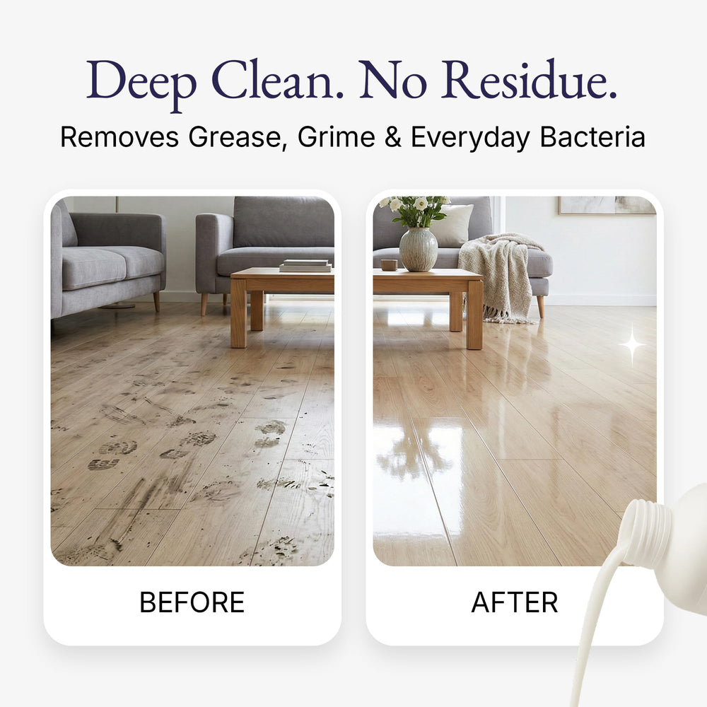 Blyss Heartbreaker being used on vinyl plank floor demonstrating streak-free clean result
