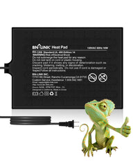 BN-LINK vista frontal del calentador sub-terrario mostrando tamaño y etiqueta, facilita elección