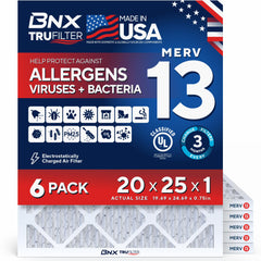 BNX empaque frontal del filtro mostrando dimensiones y beneficios