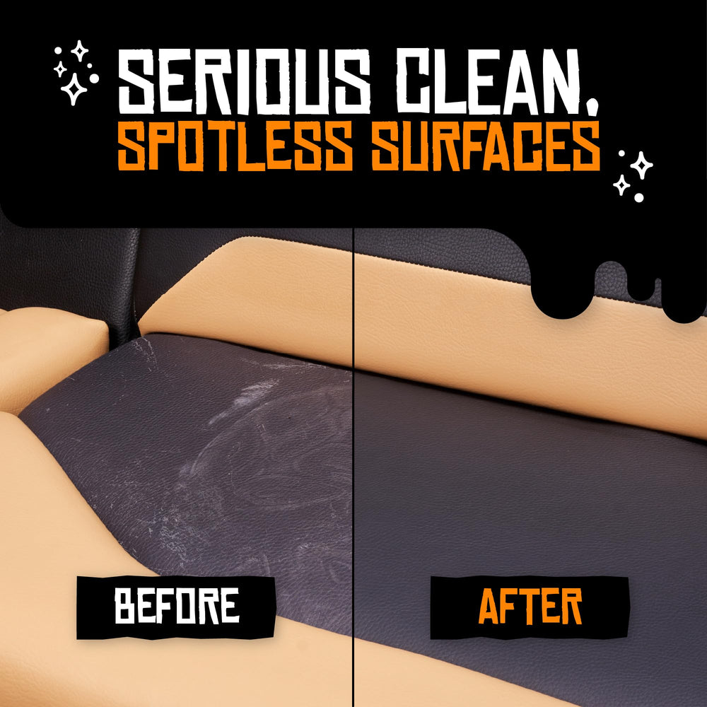 Boat Juice cleaning a vinyl seat, gentle on upholstery while removing dirt and stains