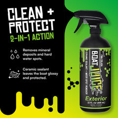 Boat Juice interior spray bottle displayed upright, protective cleaner for vinyl and upholstery