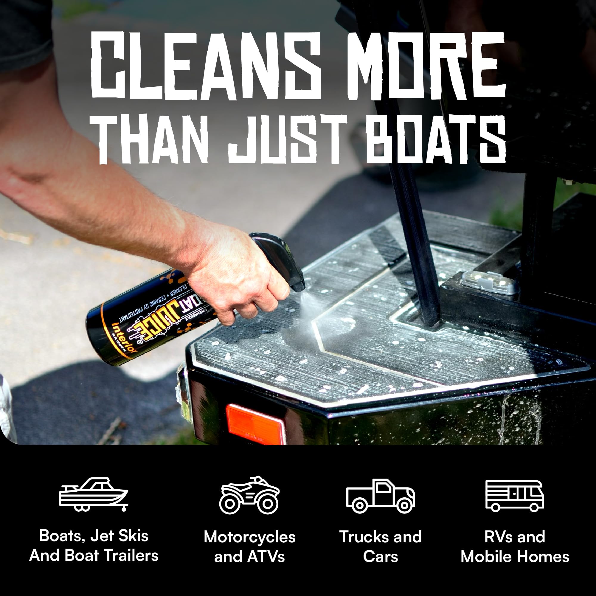 Boat Juice stored on boat shelf ready for maintenance showing organized preparedness