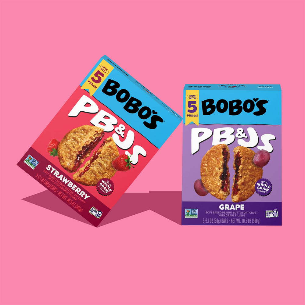 Bobo's caja abierta sobre mesa de oficina, snack práctico para pausas