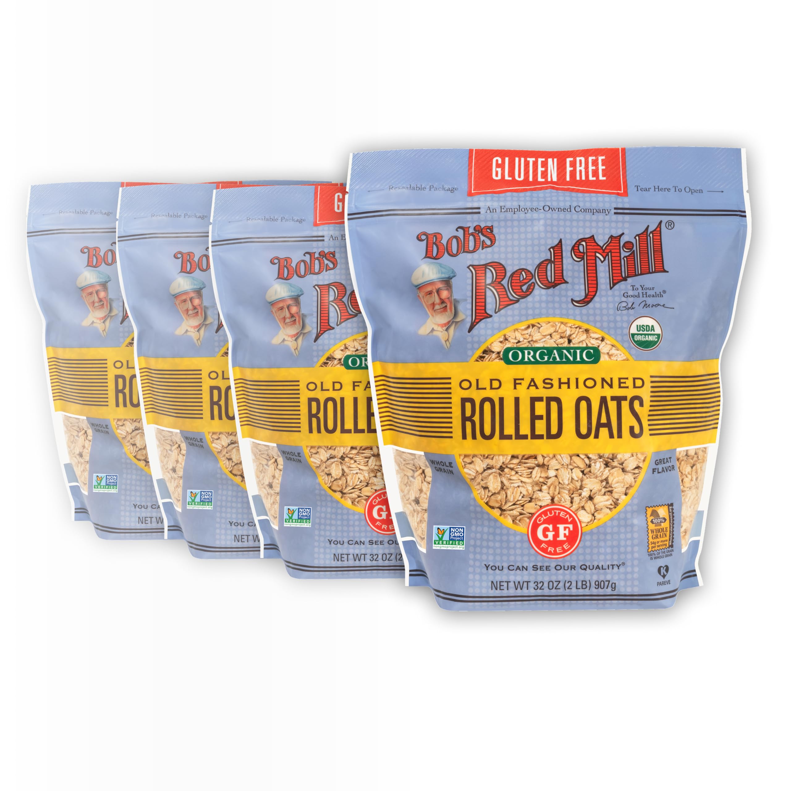 Bob's Red Mill front packaging showing 32oz blue bag and label benefits