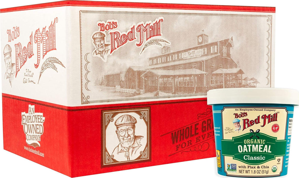 Bob's Red Mill vaso frontal mostrando envase práctico y nutritivo
