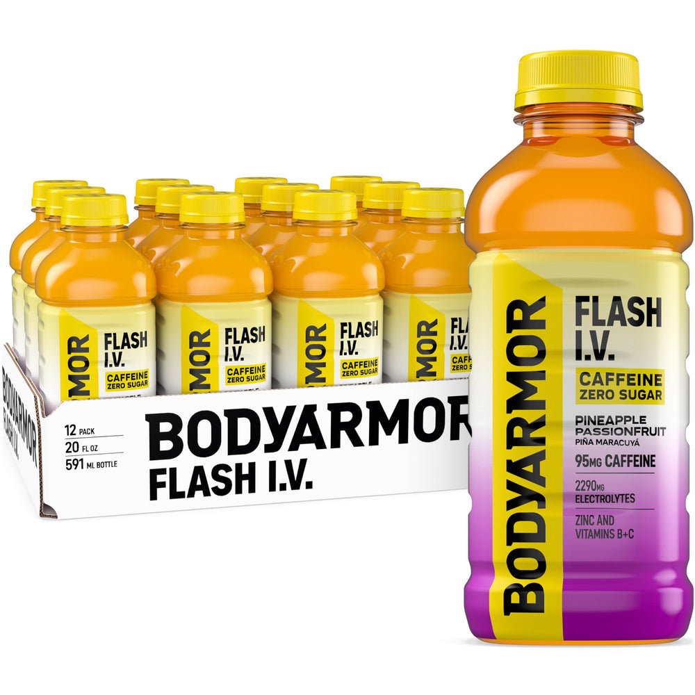 BODYARMOR botella frontal sabor piña passionfruit mostrando etiqueta clara y refrescante