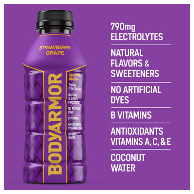 BODYARMOR etiqueta de ingredientes que resalta electrolitos y agua de coco