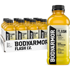 BODYARMOR frontal del pack Tropical Punch mostrando etiqueta clara y beneficios