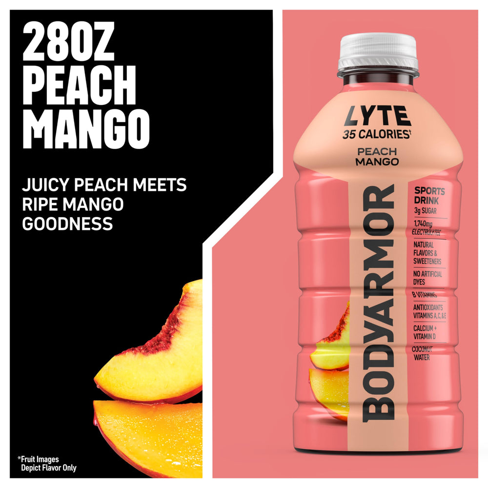 BODYARMOR Lyte botella en mano ilustrando tamaño y portabilidad