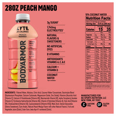 BODYARMOR Lyte detalle del líquido durazno mango resalta textura natural
