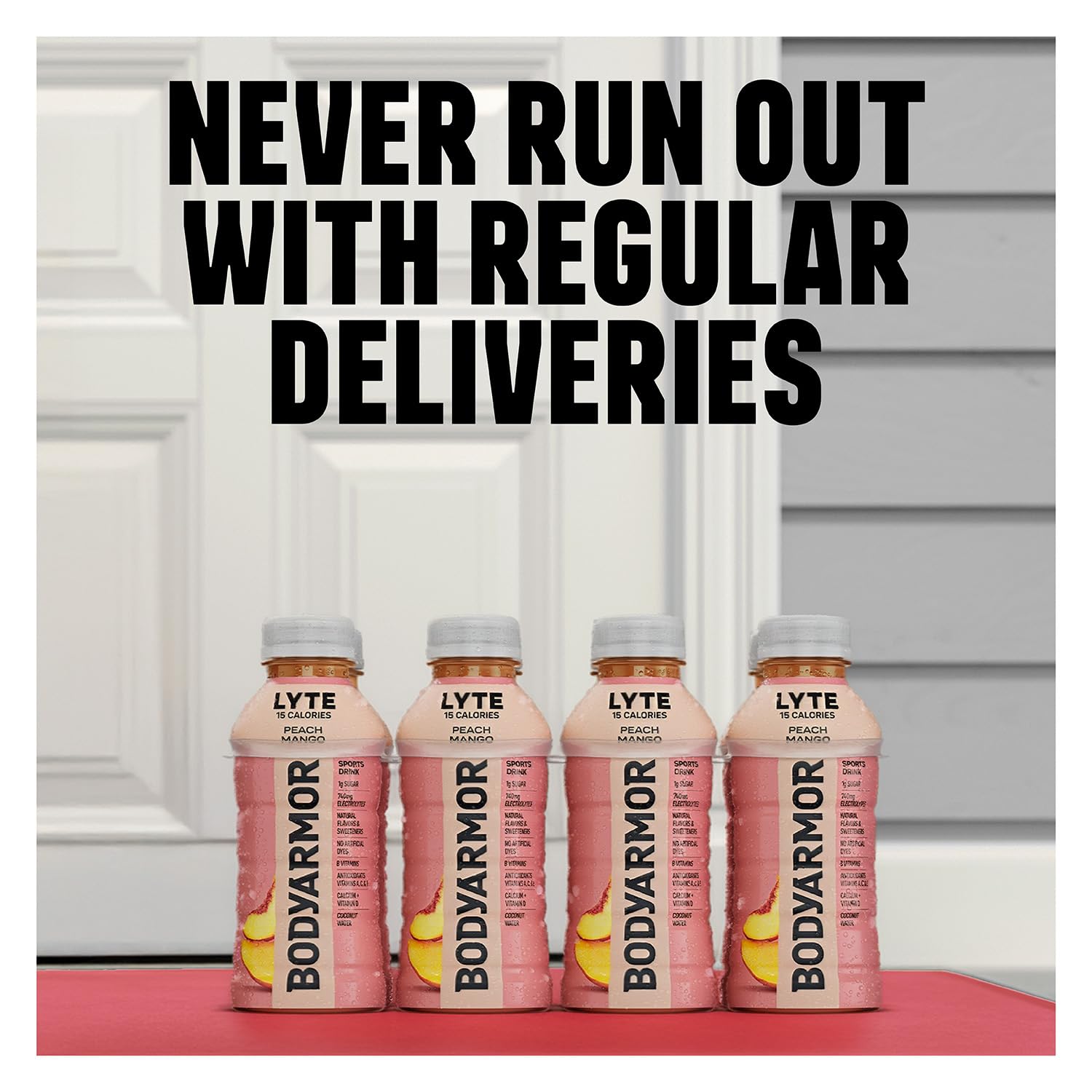 BODYARMOR Lyte comparación de tamaño junto a objetos cotidianos útil para dimensionar